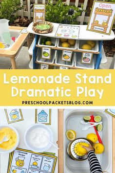 Lemonade Stand Dramatic Play set up Kids Lemonade Stands, Pretend Play Printables, Kids Lemonade, Teacher Craft