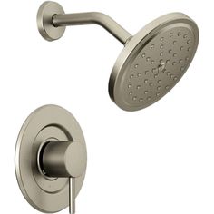 thermostaer with shower head and handset in brushed stainless finish, shown from the side