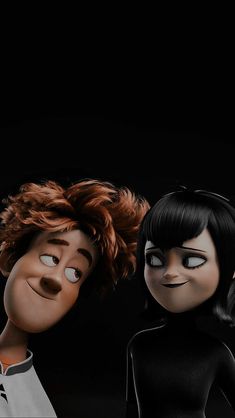 the animated characters are standing next to each other in front of a black background,