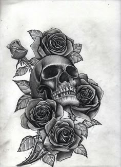 a skull and roses tattoo design