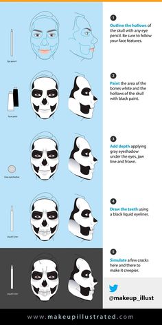 Makijaż Sugar Skull, Skeleton Makeup Tutorial, Make Up Guide, Halloween Make-up Looks, Skeleton Makeup, Sugar Skull Makeup, Halloween Makeup Inspiration, Smink Inspiration