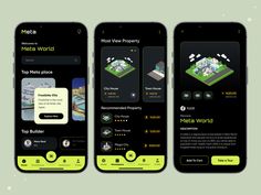 three smartphones showing the home design and app development options for real estate in australia