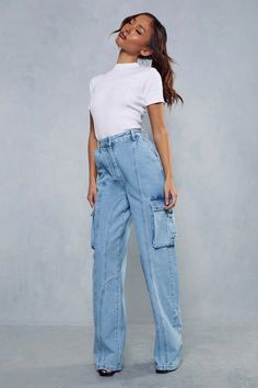 Cargo Seam Detail Denim Jeans | Misspap UK Cargo Jeans Outfit, Princess Wardrobe, Denim Essentials, Cargo Pants Outfit, Outfits I Would Wear, Denim Cargo, Jeans Cargo, Jeans Outfits, Denim Details