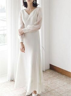 Simple Wedding Dresses,A-line Outdoor Wedding Dress with Long Sleeves,WD00439 Long Sleeve Bridesmaid Wedding Dress, Elegant Long Sleeve Wedding Dress With Sweep Train, V-neck Wedding Dress For Bride, Wedding Dresses Outdoor, Dresses Ankle Length, Ankle Length Wedding Dress, A Line Wedding Dress With Sleeves, Simple Bridal Dresses, Wedding Dress With Long Sleeves