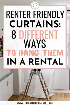 Ready to learn how to hang curtains in a rental? Here are 8 DIFFERENT ideas for renter friendly curtains that'll let you have your privacy without risking your security deposit! Curtain Rod Ideas For Apartments, Renter Hacks Apartments Curtain Rods, Easy Ways To Hang Curtains, How To Hang Curtains In Apartment, No Damage Curtain Hanging, Apartment Curtains No Holes, Curtains For Renters, How To Hang A Curtain Without A Rod, Curtain Rods For Renters