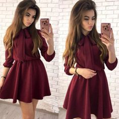 Elegant Long Sleeve Mini Dress with Bow · KoKo Fashion · Online Store Powered by Storenvy Mini Dress Plus Size, Vintage Mini Dress, Sukienki Plus Size, Elegant Mini Dress, Vintage Mini Dresses, Elastic Waist Dress, Casual Party Dresses, Winter Mode, Christmas Party Dress