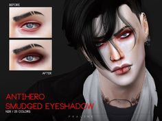 an animated image of a man with black hair and red eyeliners on his face