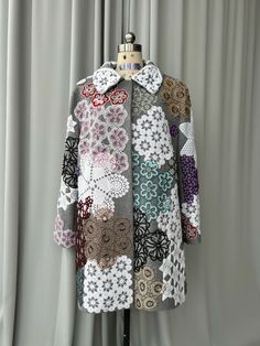 Tentene Coat – Lirika Matoshi Bow Coat, Reconstructed Clothing, Lirika Matoshi, Checkered Coat, Repurposed Clothing, Denim Ideas, Crochet Coat, Lady Fashion, Linens And Lace