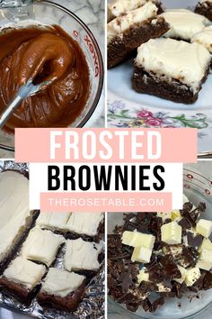 frosted brownies with chocolate and marshmallows in the middle are shown