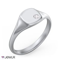 This women’s small signet ring with a square shape is a timeless silhouette that is easy to mix and match with other rings. The ring has a tiny accent stone that adds a pop of sparkle to your outfit wherever you go! Customize in your choice of sterling silver or white, yellow, and rose gold. Classic Diamond Initial Ring For Everyday, Classic Everyday Diamond Signet Ring, Classic Diamond Signet Ring For Everyday, White Gold Diamond Signet Ring For Everyday, Everyday Classic Diamond Signet Ring, Fine Jewelry Silver Signet Ring With Diamond, Everyday White Gold Diamond Signet Ring, Silver Fine Jewelry Signet Ring With Diamond, Everyday Fine Jewelry Signet Ring With Single Diamond