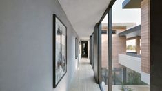 Hallway with floor to ceiling windows. Modern Hallway, Floor To Ceiling Windows, Organic Design, Indoor Outdoor Living, Residential Design, Residential Architecture, Modern House Exterior, Modern House Design