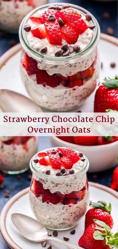 strawberry chocolate chip overnight oatmeal in a jar