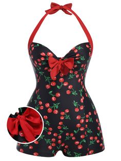 Red 1950s Polka Dot Patchwork Strap Swimsuit | Retro Stage Vintage Inspired Swimwear, Retro Bathing Suits, Retro Swimsuit, Swimsuit Dress, Women Swimsuits, Summer Time, One Piece Swimsuit, Bathing Suits, 1960s