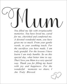 a poem written in cursive writing that reads mum