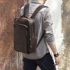 Waxed Canvas Leather Backpack, Leather School Backpack, Leather School Bag, Vintage Leather Backpack, Mens Crossbody Bag, Leather Backpack For Men, Laptop Travel Bag, Travel Backpacks, Leather Laptop Backpack