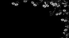 black and white photograph of flowers with butterflies on it's backgrounge