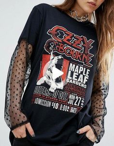 Vintage récupéré | T-shirt Ozzy Osbourne vintage à manches longues récupéré avec insert en dentelle Ropa Upcycling, Vintage Rock, Reclaimed Vintage, Ozzy Osbourne, Lace Insert, Mode Inspo, Fashion Vintage, Mode Vintage