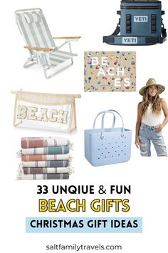 Beach themed gift ideas, beach bag, beach cooler, beach hat, beach sand keepsake, beaches book, and beach towels that are quick dry. Beach Trip Gift Basket Ideas, Beach Towel Gift Ideas, Christmas Vacation Gifts, Beach Gift Ideas, Christmas At The Beach, Beach Lover Gifts, Beach Christmas, Beach Gifts, Vitamin Sea