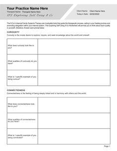 The 8 Cs in Internal Family Systems Therapy are invaluable tools that guide the therapeutic process, aiding in your healing journey and promoting integration within your internal system. This Exploring Self Using 8 Cs Worksheet will prompt you to think about each quality in yourself. Our Internal Family Systems Exploring Self Using 8 Cs Worksheet (Editable, Fillable, Printable) is perfect for counselors, psychologists, psychiatrists, social workers, therapists, and other mental health professionals.

This Internal Family Systems Exploring Self Using 8 Cs Worksheet can be downloaded and used with all your clients, giving them the ability to fill it out on a digital device or print it out.
This template is part of the Internal Family Systems Worksheets Bundle Family Systems Therapy, Distress Tolerance Worksheets, Life Coaching Worksheets, Existential Therapy, Coping Skills Worksheets, Couples Therapy Worksheets, Anger Management Worksheets, Relationship Worksheets, Self Esteem Worksheets