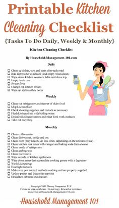 the printable kitchen cleaning checklist is shown