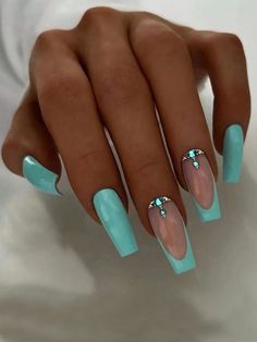 Multicolor  Collar    Color Nails Embellished   Nail,Hand & Foot Care Teal Nail Designs, Stil Elegant, Pink Nail, Fancy Nails, Nail Arts