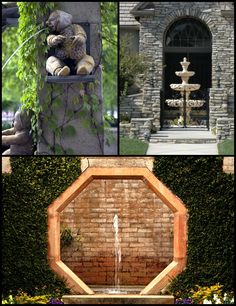 there are four different pictures that show the same thing in each picture, and one has a fountain