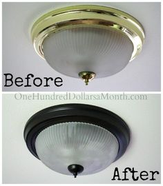 the before and after of a light fixture