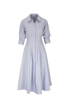 Jonathan Simkhai - Jazz Blue Haze Pintuck Cotton Midi Shirt Dress Classic Shirt Dress With Cuffed Sleeves For Work, Elegant Cotton Dress With Cuffed Sleeves, Half Sleeve Cotton Shirt Dress For Work, Half Sleeve Shirt Dress With Button Closure For Work, Elegant Shirt Dress With 3/4 Sleeves And Buttons, Elegant 3/4 Sleeve Shirt Dress With Buttons, Spring Formal Shirt Dress With Button Cuffs, Chic Half Sleeve Shirt Dress For Work, Semi-formal Shirt Dress With Spread Collar And Button Cuffs