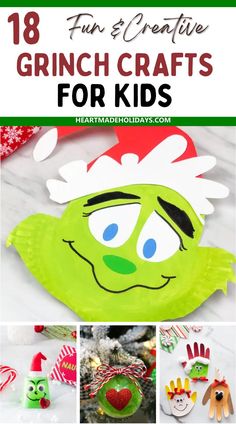 the grinch crafts for kids to make with paper plates and other crafting supplies