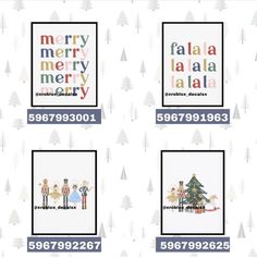 four christmas cards with different font and pictures