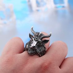 Vikings Jewelry-Gothic Men Satan Ring Stainless Steel Punk Biker Satan Six Pointed Star Animal Goat Head Ring For Men Jewelry Gift Surface Width: 30mm Style: Neo-Gothic Style: Stainless Steel Ring Shape\pattern: Animal Rings Type: Cocktail Ring Ring Size: 7,8, 9,10,11,12,13 Other Style: Fashion, Cool, Vintage, Biker, Viking, Nordic Occasion: Wedding, Anniversary, Engagement, Gift , Party Occasion: Party Model Number: 3256803124688450 Metals Type: Stainless Steel Material: Metal Item Type: Rings Gender: Mens, Womens, Boys Gender: Men Detail Name:Gothic Men Satan Ring Stainless Steel Punk Biker Satan Six Pointed Star Animal Goat Head Ring For Men Jewelry Gift Wholesale Size:US 7 8 9 10 11 12 13 Metal:316L Stainless Steel Never Fade(no need take down when you bathe Packing:Put on Jewelry Bag Goat Ring, Cool Rings For Men, Goat Head, Gothic Men, Lace Ring, Boho Grunge, Gothic Vintage, Biker Rings, Head Ring