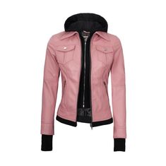 This awesome Pink Hooded Leather Jacket! Made from real lambskin leather is all about luxury and style. This jacket is super versatile, perfect for leveling up any look in your closet.  Plus, with four handy zippered pockets and a classic shirt collar, it's both practical and timeless. Don't forget the hood that is removable and best for those chilly days.  Specifications:  *  * 100% Real Lambskin leather. * Internal full lined with soft polyester * Thumb hole for better grip. * Removable hood. Plus Size Leather Jacket, Hooded Leather Jacket, Maroon Leather Jacket, Pink Leather Jacket, Green Leather Jackets, White Leather Jacket, Blue Leather Jacket, Leather Jacket With Hood, Maroon Leather