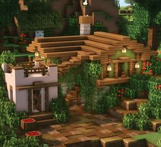 45+ Stunning Minecraft House Ideas [For Survival World Fans] - TechShout Minecraft Houses Cave, Minecraft Simple House Ideas, One Block Minecraft, Minecraft Starter House Ideas, Minecraft Stairs Ideas, Cozy Minecraft Houses, Minecraft Cute Ideas, Windmill Minecraft, Casas Mine