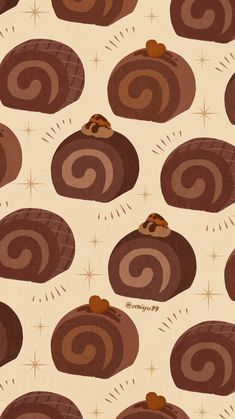 an image of a pattern that looks like cinnamon buns on a white background with brown swirls and starbursts