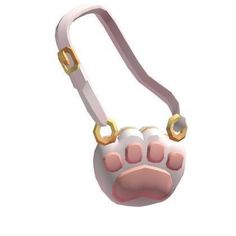 an animal's paw is attached to a white strap with gold accents on it