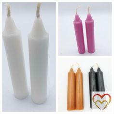 three different types of candles and some other items