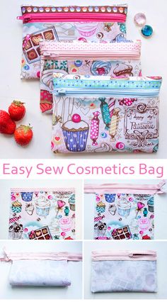 the instructions for how to make an easy cosmetic bag