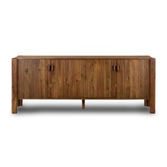 the sideboard is made out of wood and has two doors on each side, one door