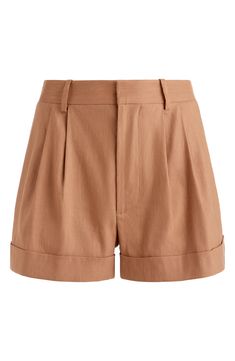 Tailored touches lend a polished sensibility to these linen-forward shorts rendered in a neutral hue. 2 1/2" inseam; 25 1/2" leg opening; 11 1/2" front rise; 14" back rise (size 8) Zip fly with hook-and-bar closure Side-seam pockets; back welt pockets Recycled-polyester lining 56% linen, 43% viscose, 1% elastane Dry clean Imported Yoko London, Tailored Shorts, City Dress, Cuffed Shorts, Pleated Shorts, Summer Beach Wear, Rolled Hem, Ballet Flat Shoes, Alice Olivia