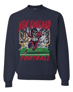 New England NE American Football Flaming Skeleton | Trendy Streetwear Fantasy Fan Sports Unisex Crewneck Sweatshirt   Pick a sport, any sport we've got you covered. From Football and Baseball to Table tennis and Horseback Riding whatever your passion we have a cool design for you to wear while to showing off your skills   * TOP QUALITY: Our shirts are made with a soft, pre-shrunk 50/50 cotton/polyester blend, ensuring maximum comfort and durability. We also use the newest, high-tech printing techniques available, guaranteeing the finest print on the market.   * EASY CARE: Care for your t-shirts with ease, simply machine wash inside-out, cold with like colors. No complicated care instructions needed!    * SIZES AVAILABLE: Our t-shirts are designed to fit just about everyone, (S-5X) and our Sporty Sweatshirt With Screen Print For Sports, Team Spirit Sports Sweatshirt With Screen Print, Team Spirit Sweatshirt With Screen Print For Sports, Team Spirit Screen Print Sweatshirt, Sports Crew Neck Activewear With Graphic Print, Sporty Graphic Print Crew Neck Activewear, Graphic Print Sports Activewear Crew Neck, Graphic Print Crew Neck Sports Activewear, Fall Graphic Print Crew Neck Activewear