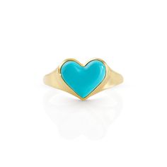 Based in Berlin, Alina Abegg draws from her memory, dreams, faraway planets, and rainbow-colored candies to inspire her modern treasures, pieces sprinkled with her nostalgia, playfulness, and bold, geometric shapes. It does not get any sweeter than the Love Lollipop Pinky in Yellow Gold & Turquoise, a hand-crafted treat in 14-karat gold, adorned with a heart-shaped pink opal cabochon. Wear it stacked or on its own. Product Details 14K yellow gold. Turquoise (2.10ct). Made in Germany. Care Instru Turquoise Heart Ring, Turquoise Heart, Pink Opal, Lollipop, Geometric Shapes, Sprinkles, Heart Ring, Final Sale, Heart Shapes