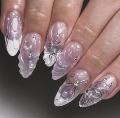 Y2k Nails, Jelly Nails, Floral Nails, Nail Extensions, Stiletto Nails, Wedding Nails