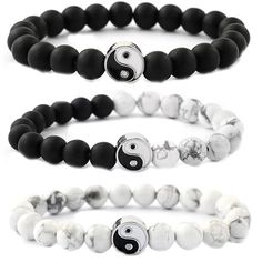 PRICES MAY VARY. Material:The yin yang bracelet is made of stone and alloy,non allergic,lead and nickel free. What You Get:You will get 3pcs yin yang beads bracelet,they are good matching puzzle couples friendship relationship bracelets. Adjustable Size:The size of the yin yang bracelet is adjustable,the size is about 7.09 inch to 10.2 inch,suits for most people,and easy to wear and take off. Perfect Gift:This yin and yang bead bracelet is a perfect gift for your lovers,best friend,families duri Yin Yang Bracelet, Distance Bracelets, Friendship Jewelry, Bracelet Friendship, Couple Bracelets, Couple Matching, Matching Bracelet, Tai Chi