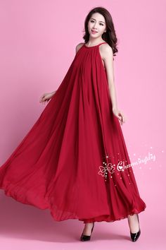 Chiffon Wine Red Long Party Dress Evening Wedding Lightweight Sundress Summer Holiday Beach Dress Bridesmaid Dress Maxi Skirt Detail Info: ❤ Color: Wine Red, burgundy More color choice link: https://www.etsy.com/listing/213656440/chiffon-dress-color-card?ref=shop_home_feat_1 you just note the color you want with order, we will make according to your note. ❤ Material: Chiffon ❤ The dress doesn't limit the chest size and waitst size, arm hole 45cm (if your upper arm circle circumference is more th Red Chiffon Maxi Dress For Banquets, Sleeveless Red Bridesmaid Party Dress, Elegant Red Chiffon Party Dress, Elegant Red Sleeveless Bridesmaid Dress, Solid Chiffon Bridesmaid Dress, Red Chiffon Dress For Beach, Red Sleeveless Chiffon Party Dress, Red Chiffon Floor-length Dress, Solid Color Flowy Chiffon Sleeveless Dress