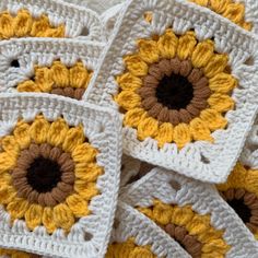 crocheted squares with sunflowers on them