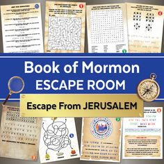 Embark on an exciting adventure with this Escape From Jerusalem Book of Mormon DIY escape room! This printable family game is perfect for LDS youth, kids, and even for Family Home Evening activities.  This printable escape room comes with 9 puzzles featuring Book of Mormon words, riddles, and clues. Each puzzle gives you a clue to help you in the next puzzle. What to know: ⭐  You don't have to cut, glue, or do any prep. Just print it and give it to the kids. 👈 ⭐  This game works with 1 person o Lds Escape Room, Room Escape Games, Book Of Mormon Scriptures, Diy Escape Room, Mormon Scriptures, Rs Activities, Lds Seminary, Sunday School Games, Escape Room For Kids