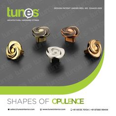 an advertisement for tuners showing different types of metal knobs and handles with the words shapes