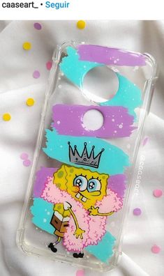 the simpsons phone case has a crown on it's head and is decorated with glitter