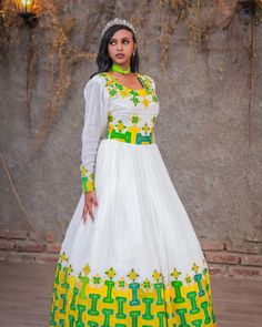 Modern Habesha Dress Handwoven Habesha Kemis New Year Habesha Libs Eritrean Dress ሀበሻ ቀሚስ ሀበሻ ልብስ Fitted Green Chanderi Gown, Transitional Traditional Dress With Cutdana, White Gown For Traditional Ceremonies, White Gown For Transitional Season Traditional Ceremonies, White Floor-length Dresses With Cutdana, Fitted Floor-length Dress For Transitional Season, Traditional Semi-stitched Cutdana Dresses, Traditional Semi-stitched Gown With Pallu, Traditional Cutdana Dresses For Diwali