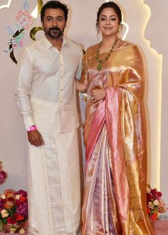 Jyothika In Saree, Reception Look Bride Indian Saree, Brides Mother Indian Outfit, Suriya Jyothika, Anant Ambani, Reception Saree, Sharara Designs, Alaska Fashion